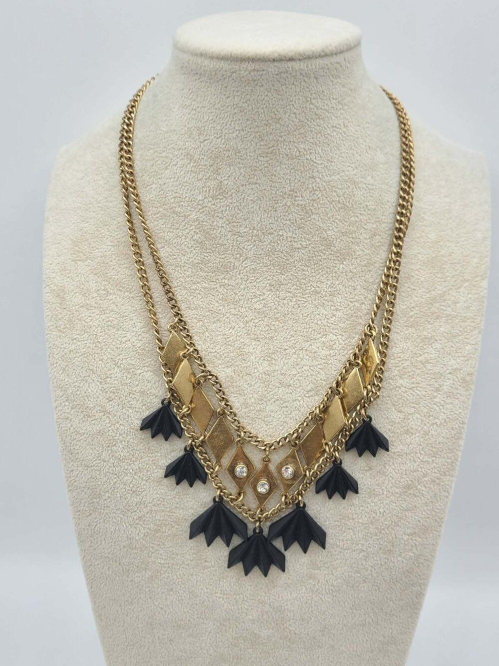 J Crew Factory Gold Tone Black Statement Necklace NWT